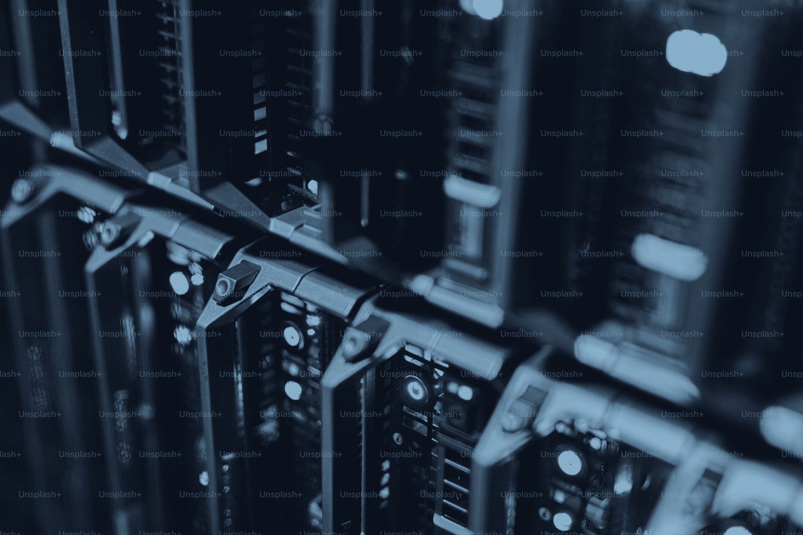 Server racks with network equipment and status lights